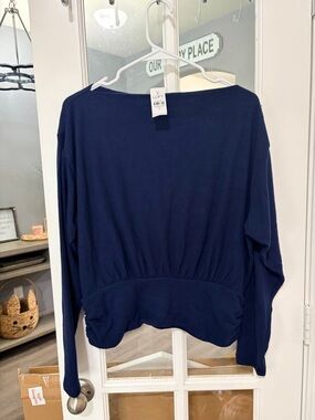 LOFT Navy Long Sleeve Pullover with Cinched Hem